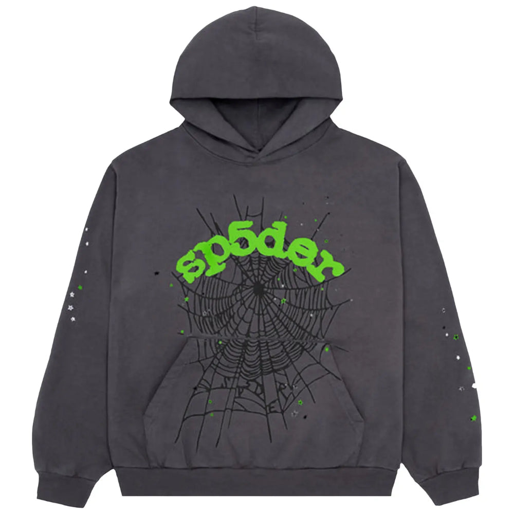 Hoodie Sp5der OG Web v2 Gris y Verde