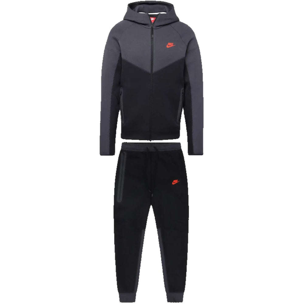 Conjunto Nike Tech Negro/Gris Humo Oscuro/ Carmesi Suave
