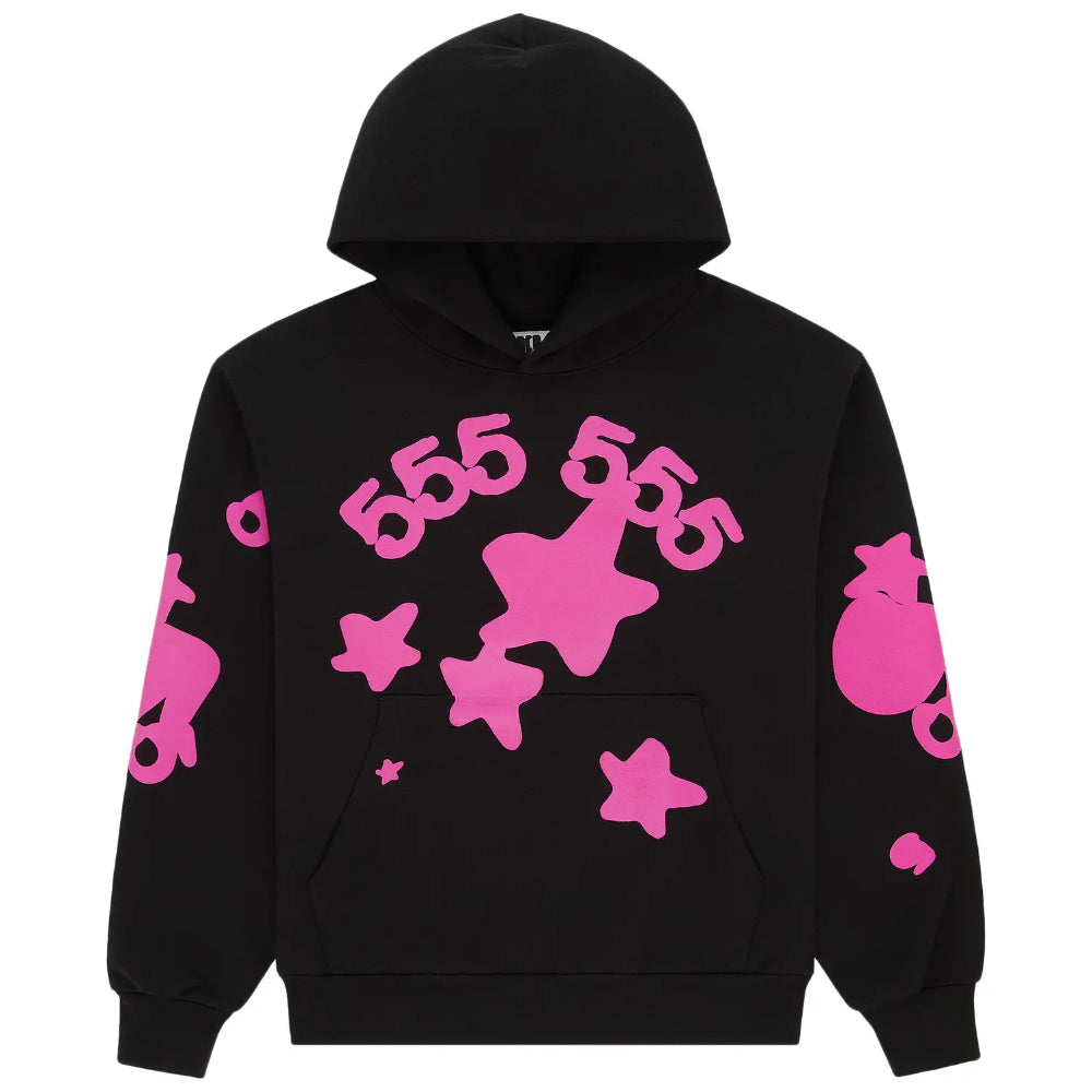 Hoodie Sp5der Angel Number Negro y Rosa