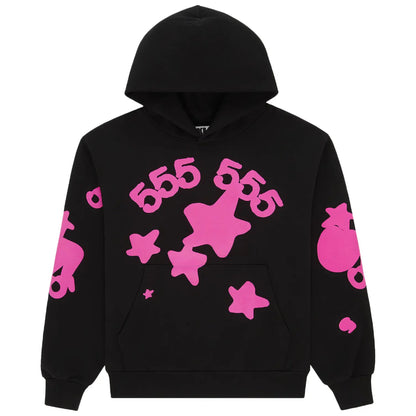 Hoodie Sp5der Angel Number Negro y Rosa
