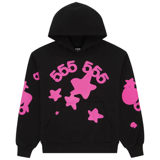 Hoodie Sp5der Angel Number Negro y Rosa
