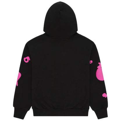 Hoodie Sp5der Angel Number Negro y Rosa