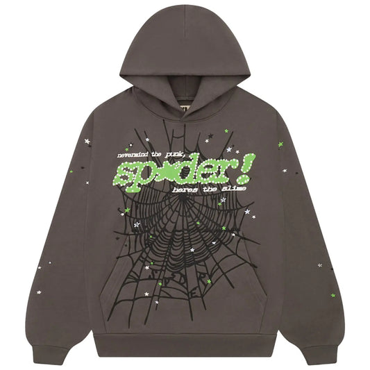 Hoodie Sp5der P*nk v2 Marrón Suave  y Verde
