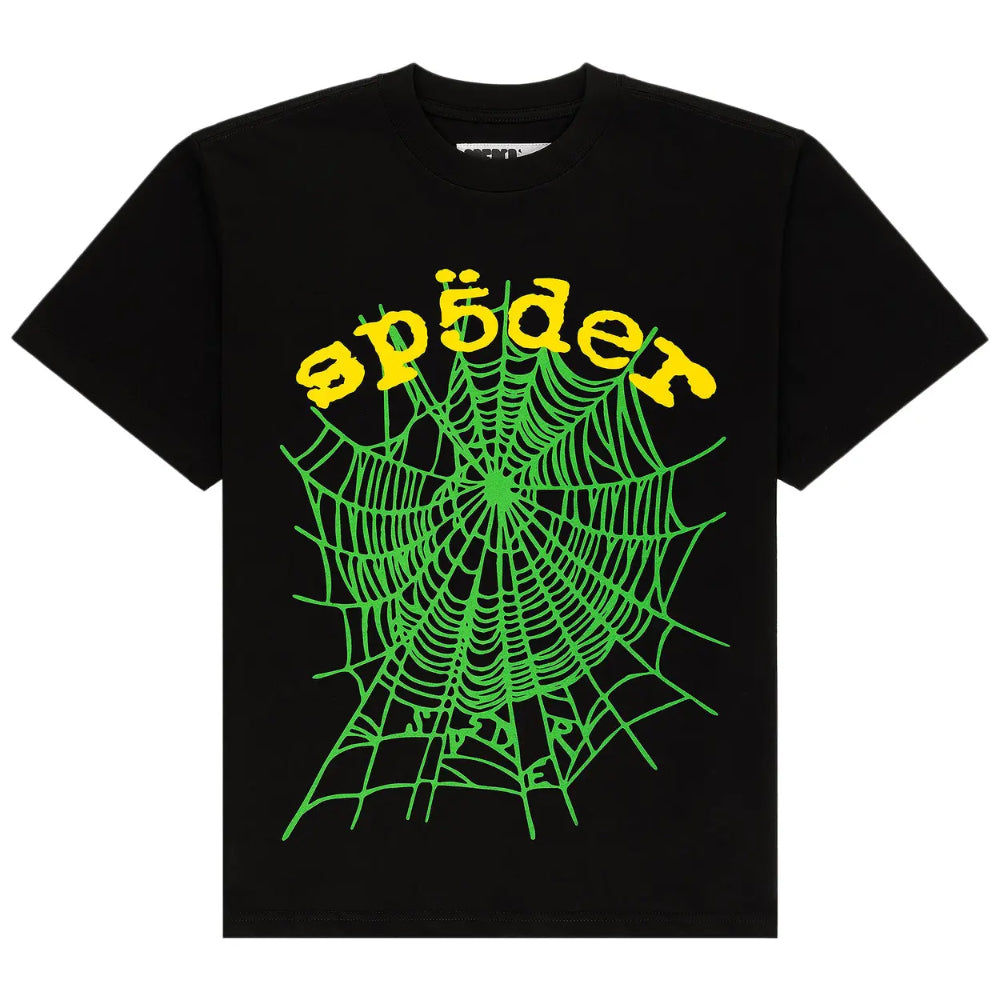 Camiseta Sp5der OG Web Negra y Verde