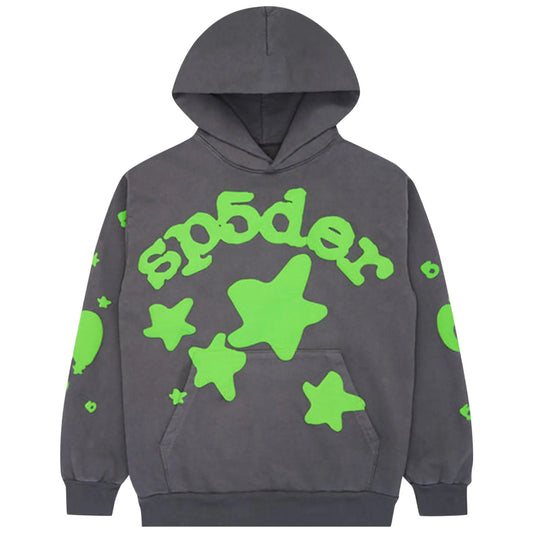 Hoodie Sp5der Beluga Gris y Verde
