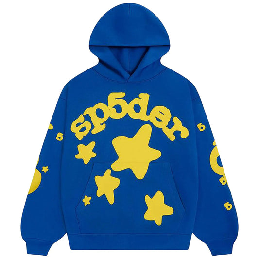 Hoodie Sp5der Beluga Azul y Amarillo