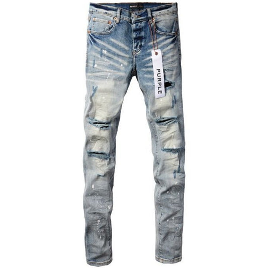 Jeans Ajustados Purple Brand Desgastados y Salpicados 'Azul Claro'