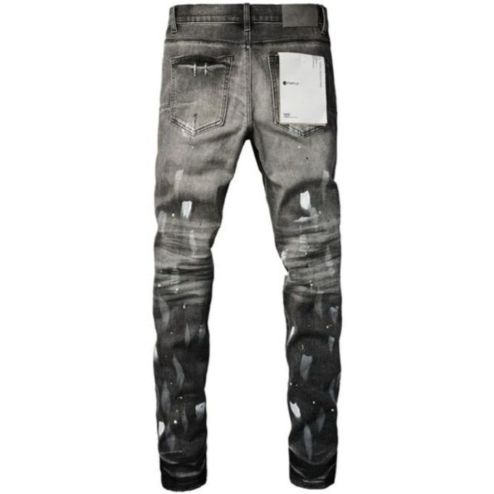 Jeans Ajustados Purple Brand Rasgados y Salpicados 'Negro Lavado'