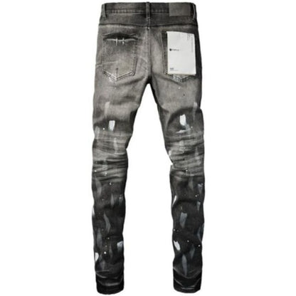 Jeans Ajustados Purple Brand Rasgados y Salpicados 'Negro Lavado'