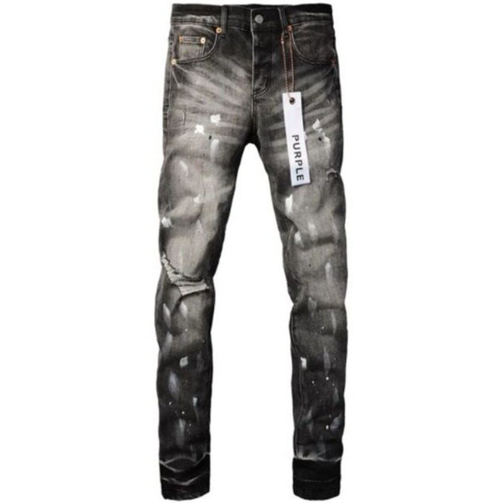 Jeans Ajustados Purple Brand Rasgados y Salpicados 'Negro Lavado'