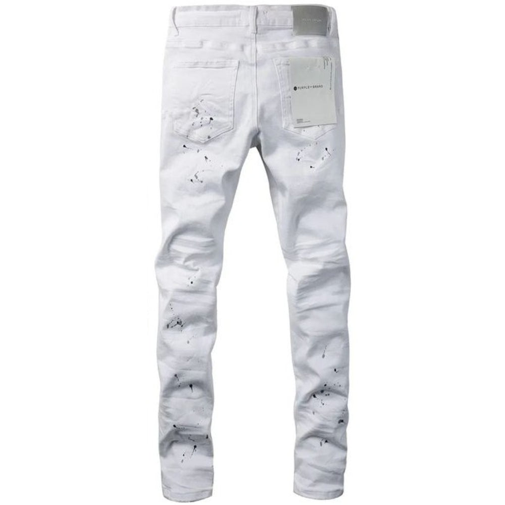 Jeans Ajustados Purple Brand Rotos y Salpicados 'Blanco'
